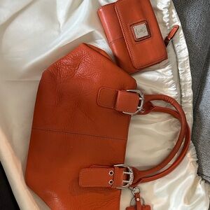 Tignanello Burnt Orange Leather Shoulder Bag and Wallet